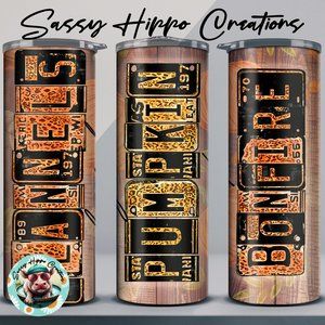 Skinny Tumbler Autumn Fall Flannels Pumpkin Bonfires 20oz Stainless-Steel